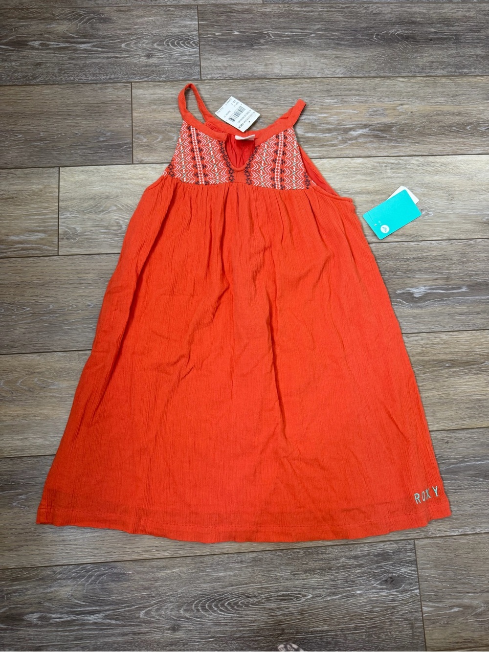 NWT Roxy Girls Orange Embroidered Sleeveless Dress Sz S